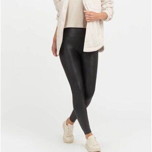 SPANX Leggings Womens Small Black Faux Leather Compression Glossy Coated